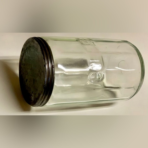 Vintage 1920s Ribbed Metal Lidded 7” Hoosier Glass Antique Coffee Jar - Picture 10 of 10